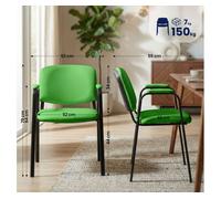 CLP Silla apilable Ken Pro con reposabrazos Acolchados, Silla de Conferencia apilable de Polipiel, Estructura Metalica Negra, hasta 150 kg, Color:Verde Claro
