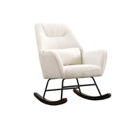 Silla basculante en lana de cordero silla basculante en lana moderna, silla basculante cómoda con pies en madera masiva beige