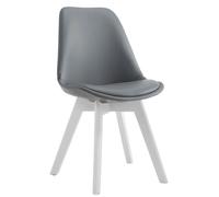Silla CLP Manado, tapizada en cuero sintético, con cojín en el asiento y patas de madera. Estructura gris, color blanco