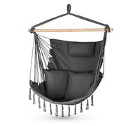 Silla Colgante 100x130x75cm - hasta 150 kg - Sillón Exterior con Cojín - puf para Columpio Colgante para Jardín y Habitación - Boho - Silla Brasileña con Flecos (Grafito)