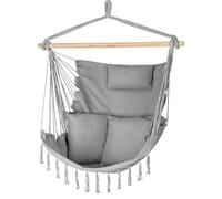 Silla Colgante 100x130x75cm - hasta 150 kg - Sillón Exterior con Cojín - puf para Columpio Colgante para Jardín y Habitación - Boho - Silla Brasileña con Flecos (Gris)