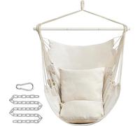Silla colgante blanca con 2 cojines, cadena de metal, capacidad de carga de 150 kg