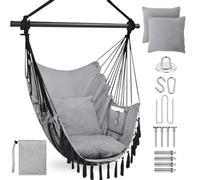 Silla Colgante con 2 Cojines y Bolsa - Silla Hamaca Colgante de Carga 330lbs para 2 Personas Adultos y niños, Mecedora, Hamacas Jardin Portátil para Interior y Exterior, Balcón (Gris Claro)