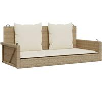 Silla colgante con cojín, color beige, 119x56x48 cm, fabricada en polirratán