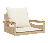 Silla colgante con cojín, color beige, 63x62x40 cm, fabricada en polirratán