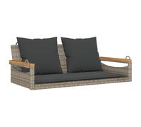 Silla colgante con cojín, color gris, 109x62x40 cm, fabricada en polirratán