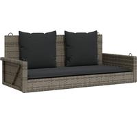 Silla colgante con cojín, color gris, 119x56x48 cm, fabricada en polirratán