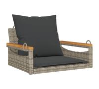 Silla colgante con cojín, color gris, 63x62x40 cm, fabricada en polirratán
