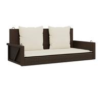 Silla colgante con cojín, color marrón, 119x56x48 cm, fabricada en polirratán