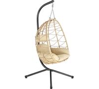 Silla colgante con estructura, color crema, ideal para interiores y exteriores, tipo hamaca