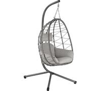 Silla colgante con estructura, color gris, ideal para interiores y exteriores, tipo hamaca
