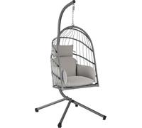 Silla colgante con estructura, color gris, ideal para interiores y exteriores, tipo hamaca
