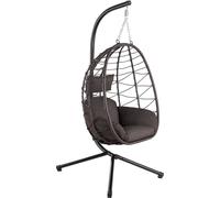 Silla colgante con estructura, color marrón, ideal para interiores y exteriores, tipo hamaca