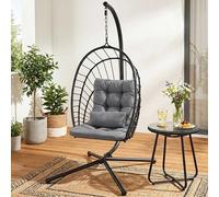 Silla colgante con estructura, sillón plegable en forma de huevo con cojín grueso, silla colgante para interiores y exteriores, apta para adultos y niños, con capacidad de carga de 160 kg, muebles de