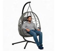 Silla colgante con estructura, sillón tipo huevo plegable, capacidad máxima de 150 kg, fabricada en ratán de polietileno, color gris