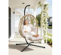 Silla colgante con estructura y reposapiés, cesta colgante, silla colgante de ratán para uso en exteriores e interiores, hamaca colgante, silla tipo huevo para jardín, terraza, habitación infantil, ri