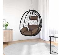 Silla colgante con forma de huevo, color café, fabricada en polirratán, con dimensiones de 91,5 x 54,5 x 107 cm, plegable, resistente a la intemperie, ideal para jardín, terraza o balcón. Incluye cojí
