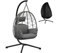 Silla colgante con forma de huevo para exteriores, con cesta plegable y desmontable. Silla columpio de ratán para jardín con estructura. Cesta colgante para hamaca, con asiento acolchado. Cubierta ant