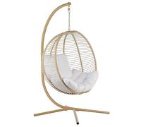 Silla Colgante con Soporte Beige Blanco Metal cojín Sala de Estar Exterior Arco