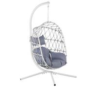 Silla Colgante Con Soporte Blanco Gris Cojín Suave Sala De Estar Exterior Adria