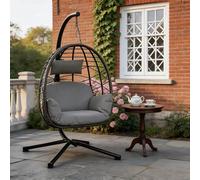 Silla Colgante con Soporte Metálico - Columpio Huevo 150 kg Cojines Incluidos - Estructura Estable para Jardín, Balcón o Patio - Hamaca Colgante Exterior Gris,Gris