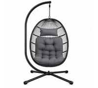 Silla Colgante de Fornor Tipo Huevo Cottecota Color Gris con Base Metálica Resistente | Hamaca Colgante para Jardín, Terraza, Patio o Balcón, Diseño Moderno y Elegante, Cojín Cómodo y Estructura Estab