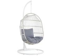 Silla Colgante De Ratán Blanco Con Soporte De Metal Forma De Huevo 2 Cojines Suaves Boho Rústico Alba