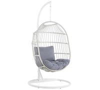 Silla Colgante de ratán Blanco con Soporte de Metal Forma de Huevo 2 Cojines Suaves Boho rústico Alba