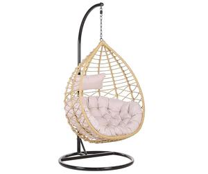 Silla Colgante de ratán Color Natural con Marco de Metal para Interior y Exterior Cesta Arsita