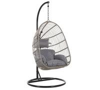 Silla Colgante De Ratán Gris Con Estructura Metálica Interior-exterior Forma De Huevo Estilo Boho Casoli