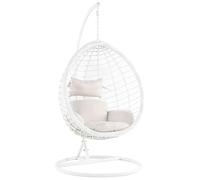Silla Colgante de ratán sintético Columpio Blanco Forma de Huevo Mimbre rústico Boho Fano