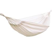Silla colgante doble de lona blanca, ideal para relajarse al aire libre. Hamaca de lona con montaje sencillo