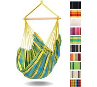 Silla colgante Famanu Brasil, color amarillo y turquesa a rayas, 110 cm