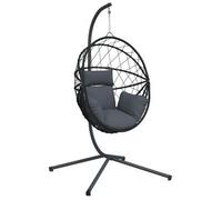 vidaXL Silla colgante de diseño ovalado con estructura, color antracita, de ratán y acero