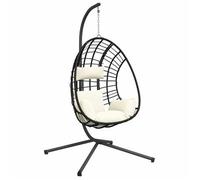 Silla Colgante Huevo Con Soporte Ratán Y Acero Beige Vidaxl