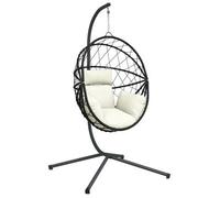 vidaXL Silla colgante huevo con soporte ratán y acero hamaca huevo Color Beige, Taupé,