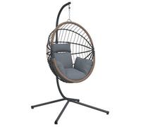 Silla Colgante Huevo Con Soporte Ratán Y Acero Gris Claro Vidaxl