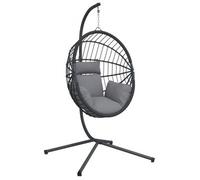 Silla Colgante Huevo Con Soporte Ratán Y Acero Gris Vidaxl