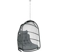 Silla colgante Outsunny, cesta colgante con cojín, mimbre sintético, sillón oscilante