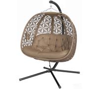 Silla colgante Outsunny para 2 personas, con estructura plegable, tipo cesta, color arena