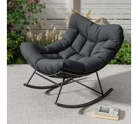 Silla colgante Papasan para exteriores, sillón de gran tamaño con estructura metálica, silla colgante de ratán con forma de huevo para balcón, jardín, porche, dormitorio BLANCO