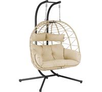 Silla colgante para 2 personas de la marca HinHocker, con estructura, color crema, tamaño XXL, ideal para uso en interiores y exteriores