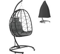 Silla colgante para exteriores, diseño huevo, resistente a la intemperie, incluye cojín, 102 cm x 102 cm x 195 cm, color gris oscuro