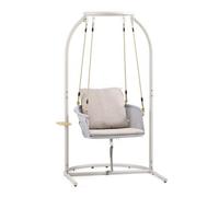 Silla Colgante / Sillón Relax Suspendido Skylo Con Estructura Y Mesita Auxiliar, Color Beige, De Hjh Living
