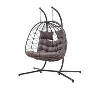[en.casa] Balancín Jardín Exterior Skense de 2 Plazas con Soporte y Cojines - Silla Colgante con Hamaca Sillón Cesta de Polyrattan Interior/Exterior máx. 220 kg Acero Poliéster 198x156x98 cm Gris
