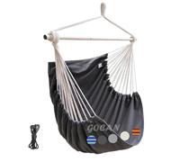 Silla colgante y hamaca grande, 100 x 135 cm, carga de 150 kg, material de algodón, metal, perca ancha, silla balanceada (gris oscuro)