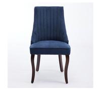 Silla comedor 2 uds - tapizado chenilla con respaldo canalizado y patas de madera curvadas - azul
