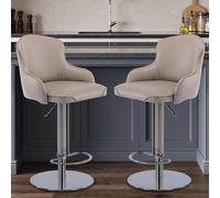 Silla de bar negra de lujo: altura ajustable y giratoria, con asiento y respaldo de cuero color beige