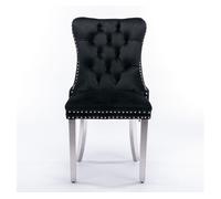 Silla de comedor 2 unidades - moderna, acolchada en terciopelo con patas cromadas - negro y cromo