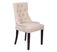 CLP Silla de comedor Aberdeen en tela, base de madera, estilo Chesterfield, crema (marco antiguo)
